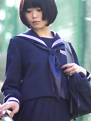 Minori is fresh, cute, and barely 18 years old. She never did chakuero shooting before so we started easy with Japanese schoolgirl cosplay and fan service!