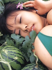 Fuko posing her watermelons tits next to real watermelons!