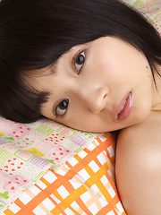 Kotone Moriyama Asian rubs her vagina in bath suit of chair edge