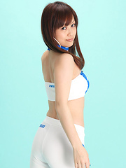 Chieri Aoba Asian shows long legs and fine butt in latex pants